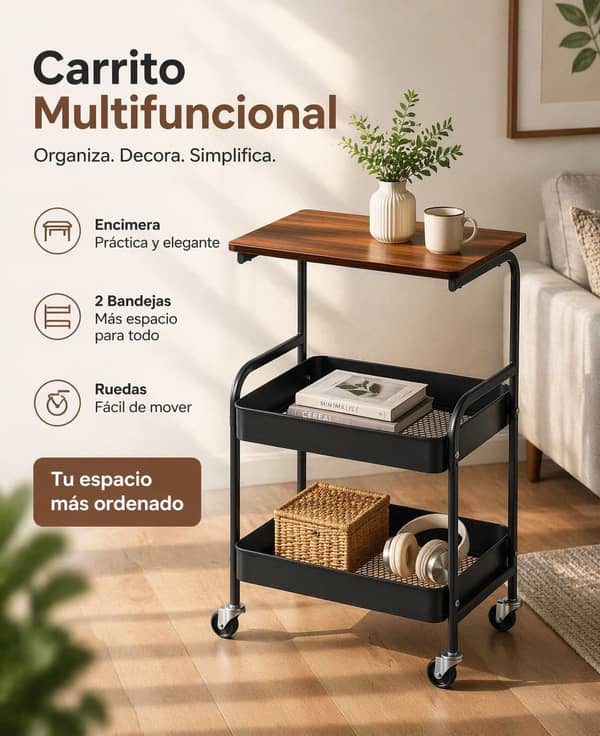 Carrito con ruedas Metálico 3 niveles con Mesa 